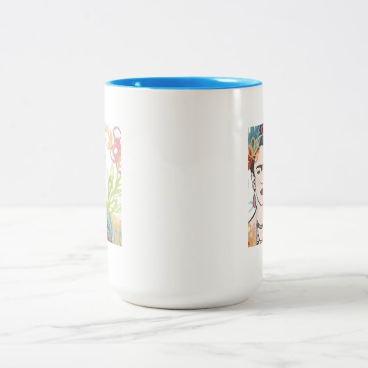 Portret van Frida Kahlo Tweekleurige Koffiemok (Center)