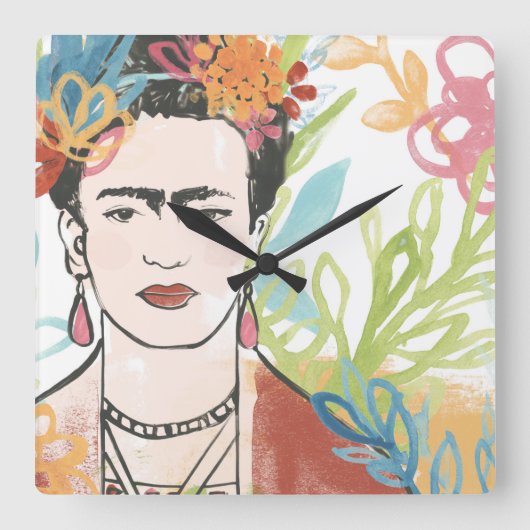 Portret van Frida Kahlo Vierkante Klok (Voorkant)