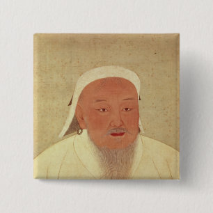 Portret van Genghis Khan, Mongol Khan Vierkante Button 5,1 Cm