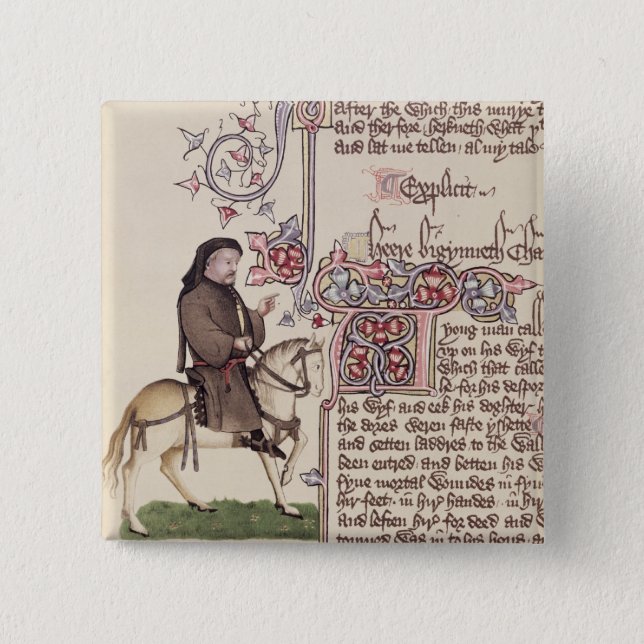Portret van Geoffrey Chaucer-facsimile van Vierkante Button 5,1 Cm (Voorkant)