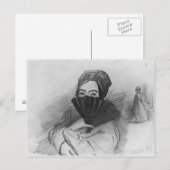 Portret van George Sand achter haar fan Briefkaart (Voorkant / Achterkant)