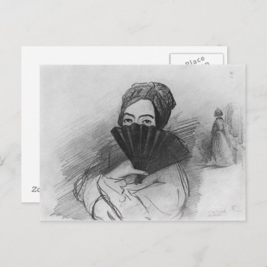 Portret van George Sand achter haar fan Briefkaart (Voorkant / Achterkant)