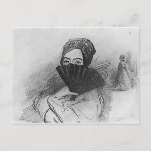Portret van George Sand achter haar fan Briefkaart (Voorkant)