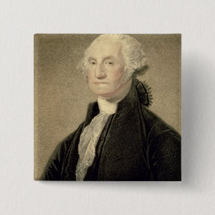 Portret van George Washington, gegraveerd door Wil Vierkante Button 5,1 Cm