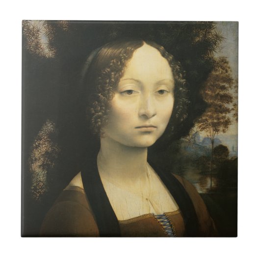 Portret van Ginevra Benci van Leonardo da Vinci Tegeltje (Voorkant)