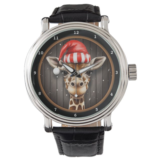 Portret van giraffe met kersthoed horloge (Voorkant)