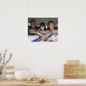 Portret van glimlachende kinderen in de auto poster (Keuken)