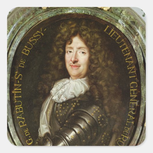 Portret van Graaf Roger Bussy de Rabutin Vierkante Sticker (Voorkant)