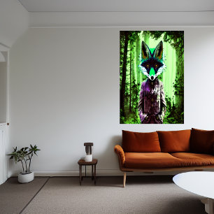 Portret van groene vos in groene kleding AI Art. Poster