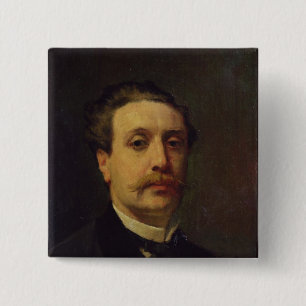 Portret van Guy de Maupassant 1876 Vierkante Button 5,1 Cm