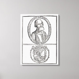 Portret van Hernado Cortes en zijn armen Canvas Afdruk