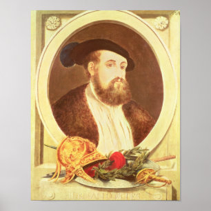 Portret van Hernan Cortes Poster