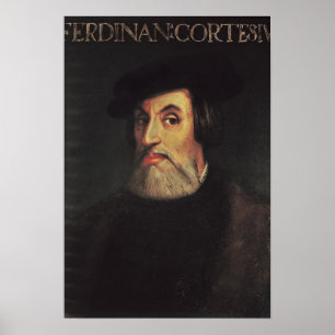 Portret van Hernando Cortes Poster