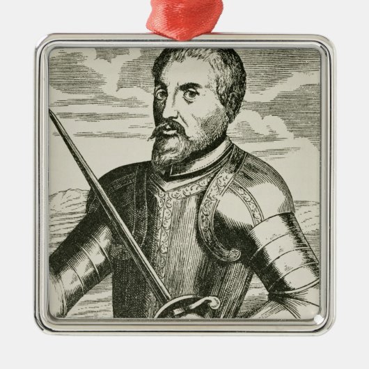Portret van Hernando de Soto Metalen Ornament (Voorkant)