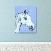 Portret van het arabisch paardenpotlood op blauwe  canvas afdruk (Insitu (Houten vloer))