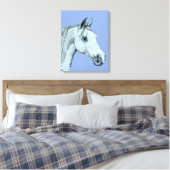 Portret van het arabisch paardenpotlood op blauwe  canvas afdruk (Insitu (Slaapkamer))