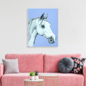 Portret van het arabisch paardenpotlood op blauwe  canvas afdruk (Insitu (Woonkamer))
