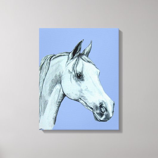 Portret van het arabisch paardenpotlood op blauwe  canvas afdruk (Voorkant)