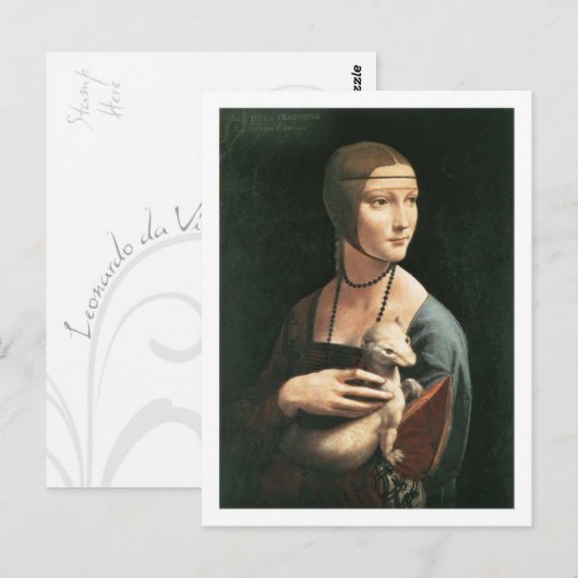 Portret van het briefkaart Cecilia Gallerani (Voorkant / Achterkant)