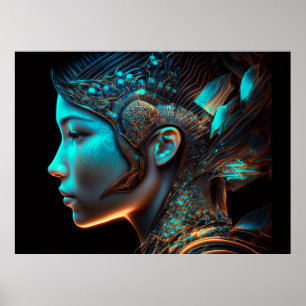 Portret van het Japanse Profiel van de Elektrocybe Poster