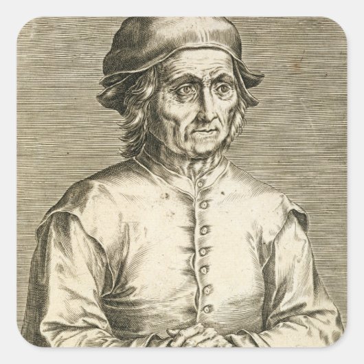 Portret van Hieronymus Bosch (c.1450-1516) bord 3 Vierkante Sticker (Voorkant)