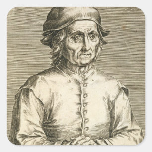 Portret van Hieronymus Bosch (c.1450-1516) bord 3 Vierkante Sticker