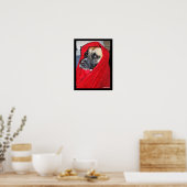 Portret van hond in rode deken poster (Keuken)
