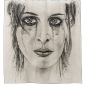 Portret van huilend meisje - Tekening in potlood Douchegordijn (Voorkant)