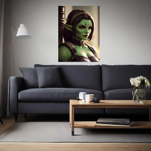 Portret van hybride Elf-orc-vrouwen   AI Art. Poster