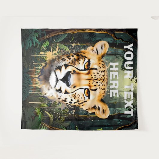 Portret van jachtluipaard met jungle achtergrond wandkleed (Voorkant (horizontaal))