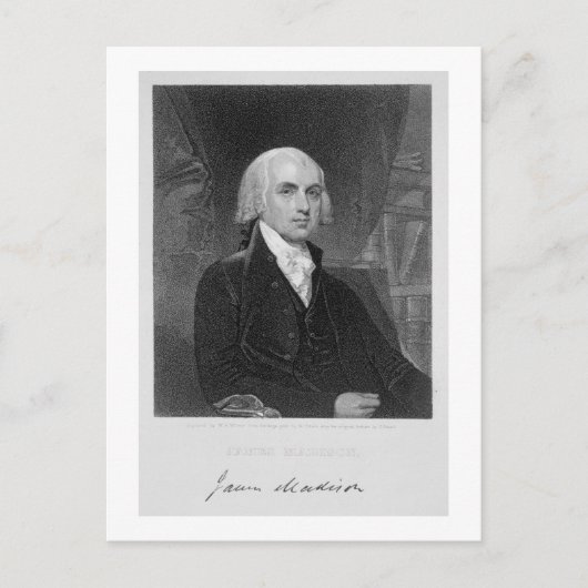 Portret van James Madison, gegraveerd door William Briefkaart (Voorkant)