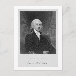 Portret van James Madison, gegraveerd door William Briefkaart