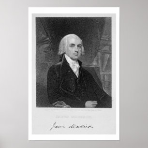 Portret van James Madison, gegraveerd door William Poster