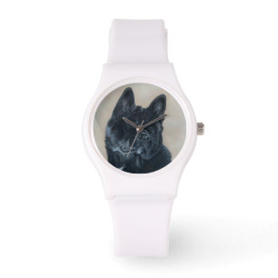 Portret van Japanse/Amerikaanse zwarte hond Horloge