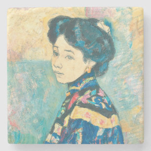 Portret van Japanse vrouw (door Fujishima Takeji) Stenen Onderzetter