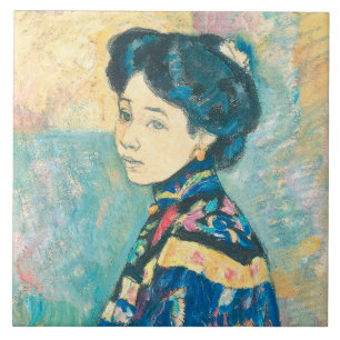 Portret van Japanse vrouw (door Fujishima Takeji) Tegeltje