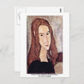 Portret van Jeanne Hébuterne (hoofd in profiel). Briefkaart (Voorkant / Achterkant)