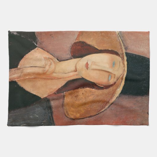 Portret van Jeanne Hebuterne in een groot pet Theedoek (Horizontaal)