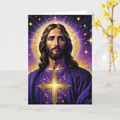 Portret van Jezus Christus Kerstmis Kaart (Gele Bloem)