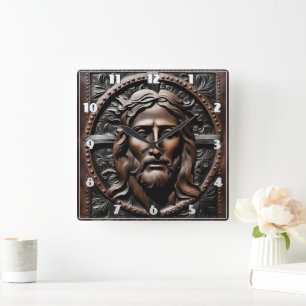 Portret van Jezus met  achtergrond Vierkante Klok