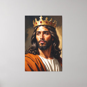Portret van Jezus met een gouden kroon Canvas Afdruk
