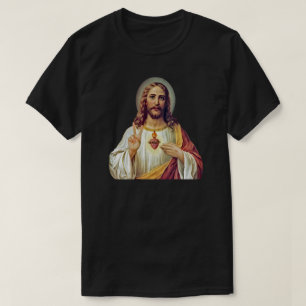Portret van Jezus met vredesteken op zijn Heilige  T-shirt