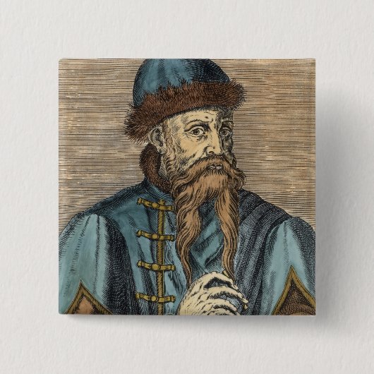Portret van Johannes Gutenberg 2 Vierkante Button 5,1 Cm (Voorkant)