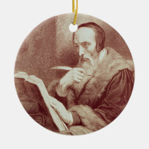 Portret van John Calvin (1509-1564) (graving) Keramisch Ornament