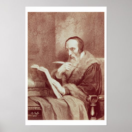 Portret van John Calvin (1509-1564) (graving) Poster (Voorkant)