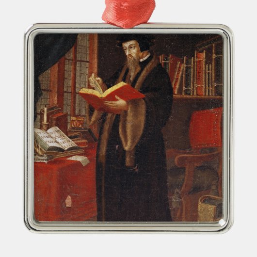 Portret van John Calvin Metalen Ornament (Voorkant)