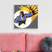 Portret van jong man met duim omhoog canvas afdruk (Insitu (Woonkamer))