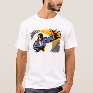 Portret van jong man met duim omhoog t-shirt