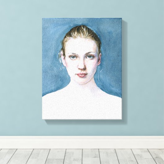 Portret van Jong Meisje Waterverf Schilderij Canva Canvas Afdruk (Insitu (Houten vloer))