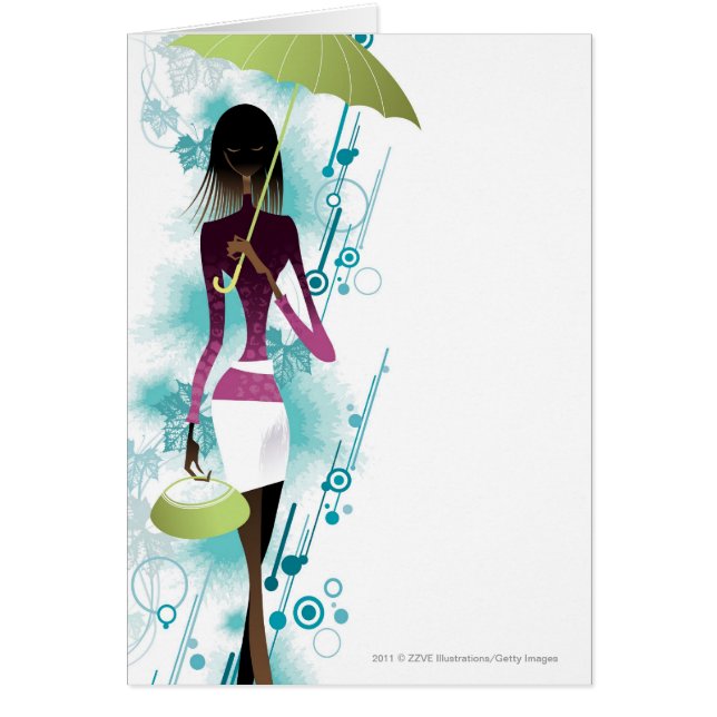 Portret van jonge vrouw met handtas en paraplu (Voorkant)